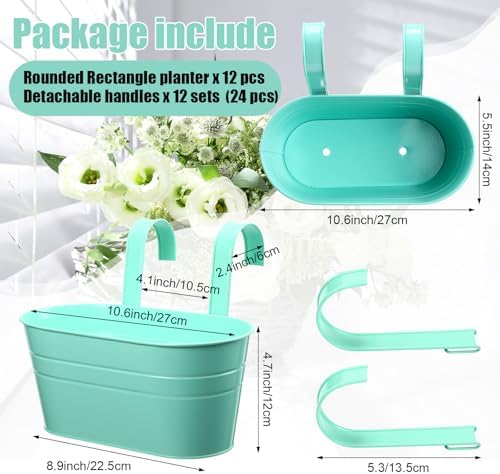 12 Pack Hanging Flower Pot Colorful Metal Iron Bucket Fence Hanging