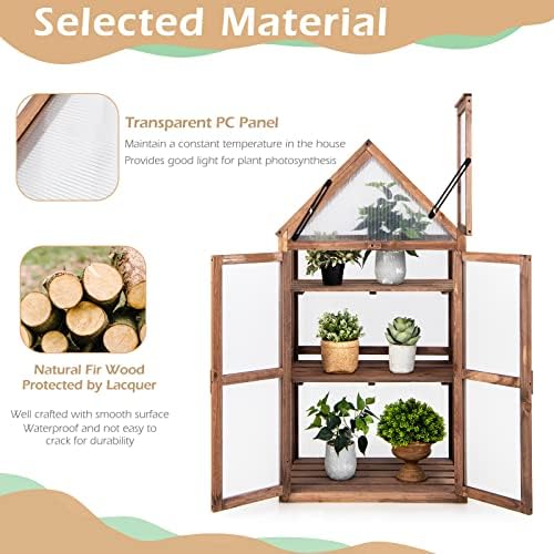 GRAFFY Wooden Cold Frame Greenhouse with 3 Removable Shelves for Outdoor
