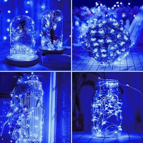 4 Pack Solar Fairy String Lights, 400 LED Blue Christmas Copper Wire