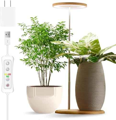 Plant Grow Light for Indoor Plant,yadoker Bamboo Mini LED Grow Light Garden,Height Adjustable,Automatic Timer with 8/12/16 Hours