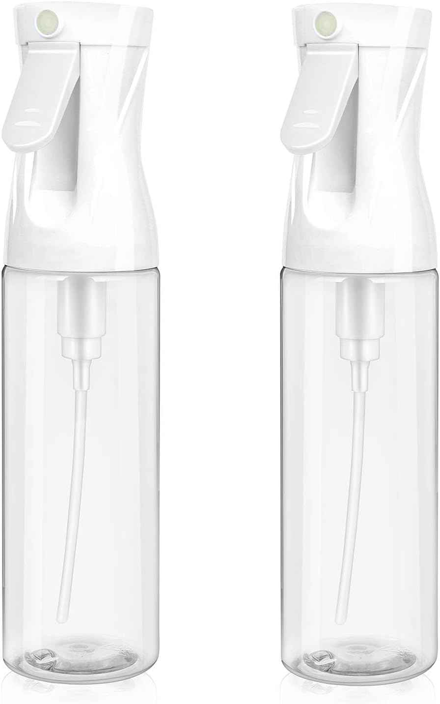 2-Pack Continuous Fine Mist Spray Bottle for Hair - Ultra-Fine Mist, BPA-Free, Leak-Proof, 360° Spray (300ml/10.1oz) - White
