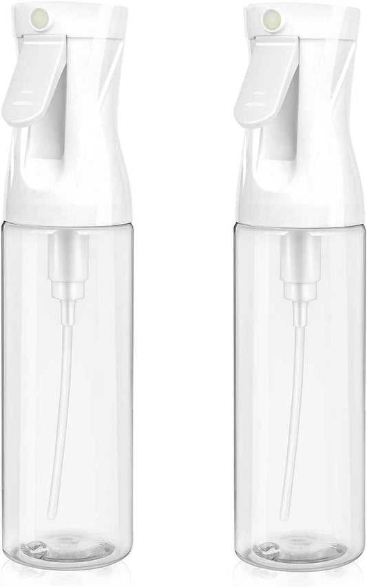 2-Pack Continuous Fine Mist Spray Bottle for Hair - Ultra-Fine Mist, BPA-Free, Leak-Proof, 360° Spray (300ml/10.1oz) - White