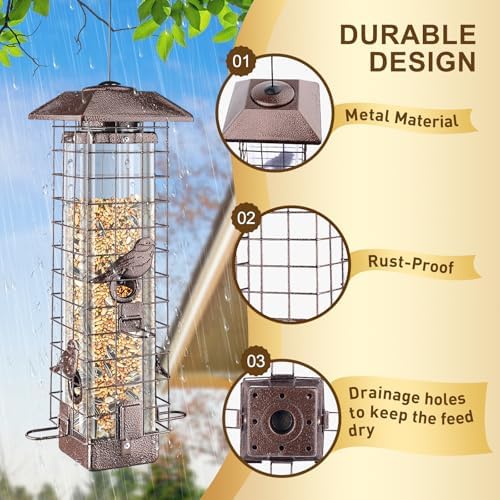 Squirrel Proof Bird Feeder for Outdoors Hanging, Metal 3LB Feeder
