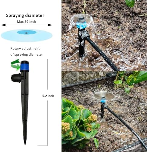 64FT Drip Irrigation Kit with Garden Timer Plant Watering System with Tubing Gushing Nozzles and Water Timer, Quick Connector Kits Easy to Assemble