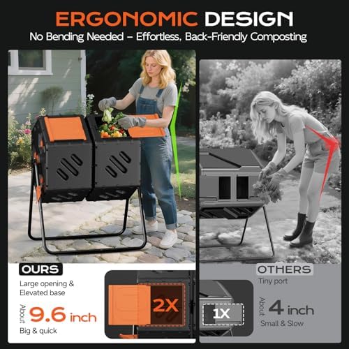 Compost Bin Outdoor 45 Gallon, Dual Separate Chamber Composter