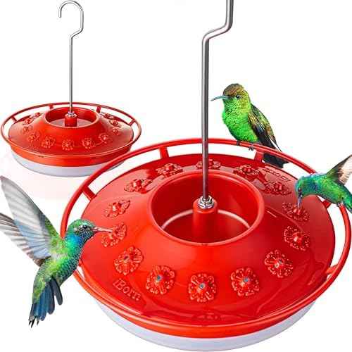 iBorn Hummingbird Feeders for Outdoors Hanging,Bee Proof Hummingbird Feeder with 14 Feeding Ports,13 OZ Saucer Humming Bird Feeders with Ant Moat,Ant Proof No Leak,Easy to Clean and Refill,Red,1 Pack