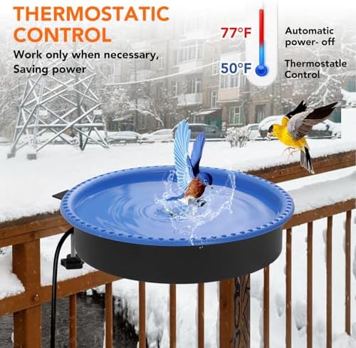 Yiabivo 2 in 1 Heated Bird Bath for Outdoors for Winter,75W Bird Bath Heater with Thermostatically Controlled，Heated Bird Bath for Deck Railing for All Seasons Outdoor Garden Yard Patio Lawn(Blue)