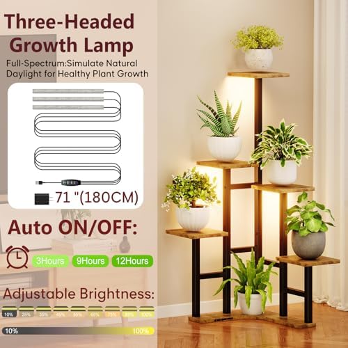 Corner Plant Stand Indoor with Grow Lights 6 Tiered Corner Plant Shelf