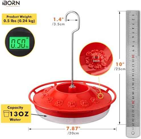 iBorn Hummingbird Feeders for Outdoors Hanging,Bee Proof Hummingbird Feeder with 14 Feeding Ports,13 OZ Saucer Humming Bird Feeders with Ant Moat,Ant Proof No Leak,Easy to Clean and Refill,Red,1 Pack