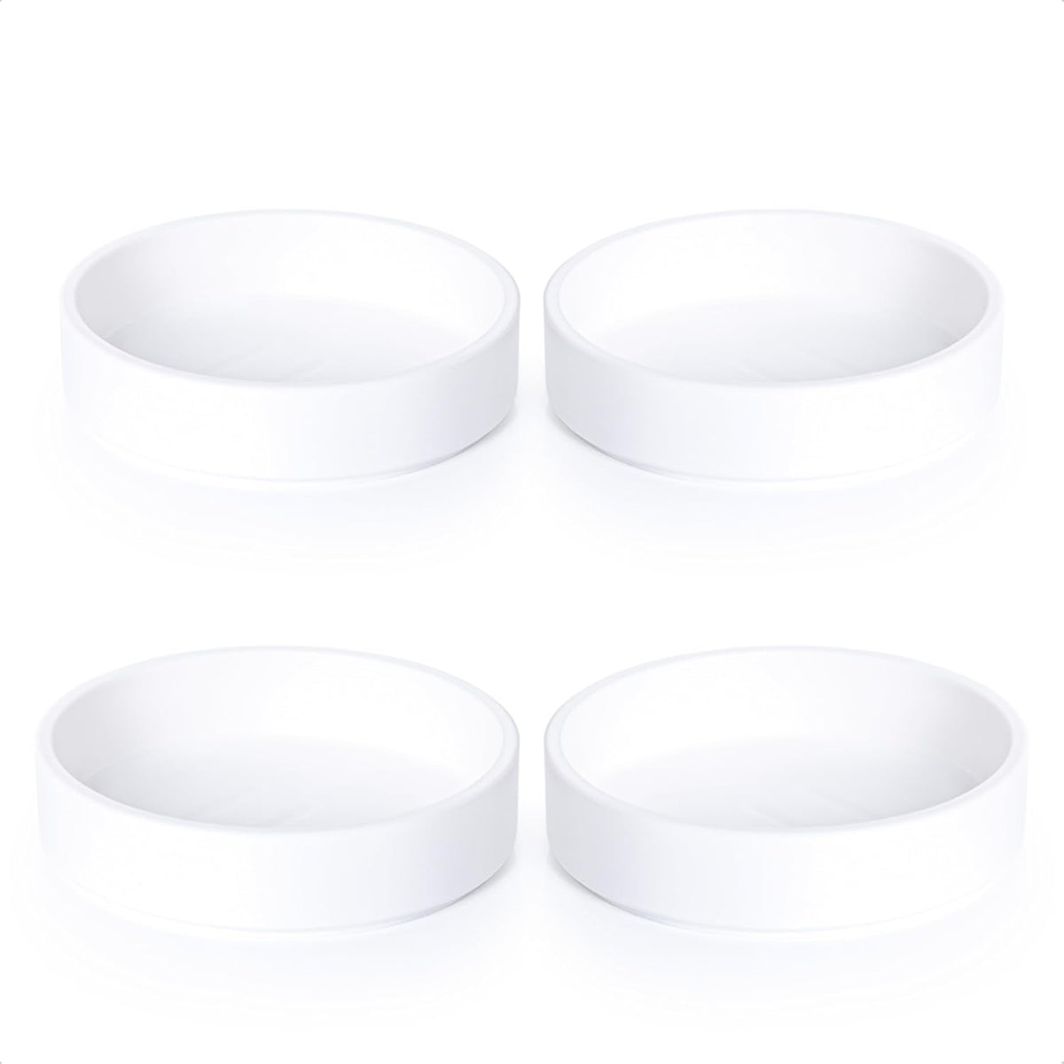 Phoenix Vine 4 Inch Plastic Plant Saucer Water Drip Tray, Heavy Sturdy Round Plant Drainage Tray for Indoors Outdoor, Set of 4, Matte White, 21-TY-4W-4