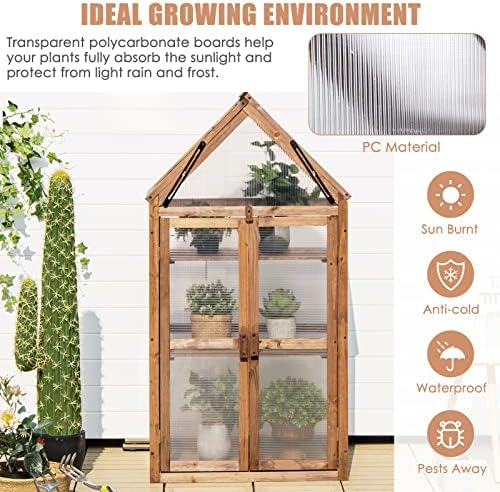 GRAFFY Wooden Cold Frame Greenhouse with 3 Removable Shelves for Outdoor