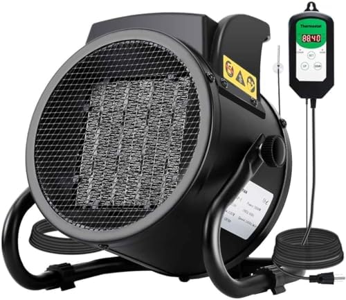Greenhouse Heater with Thermostat, 1500W Electric Heater Auto Temperature Control Kit Digital Display, Fast Heating, Overheat Protection, for Grow Tent, Greenhouse, Flower Room, Winter Plants, Patio