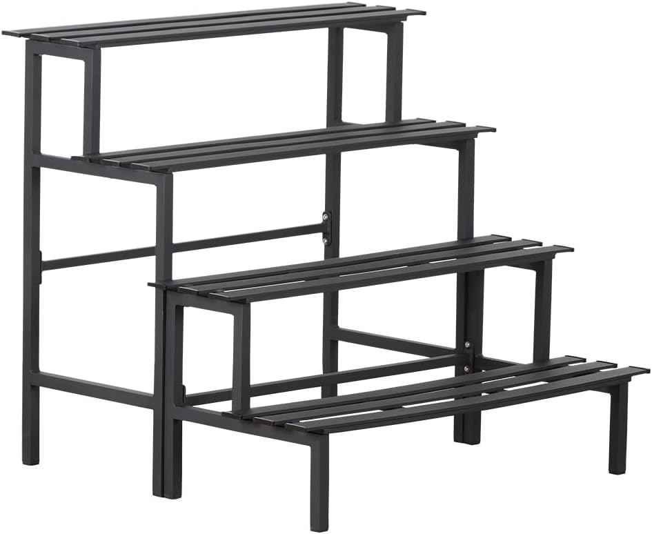 Aluminum Plant Stand - Indoor & Outdoor Ladder Display Shelf for Plants - Sturdy Space-Saving Utility Organizer for Patio, Balcony & Garden (4-Tier)