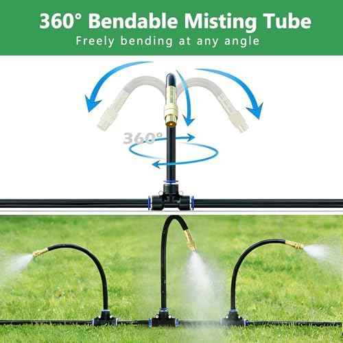 100FT Drip Irrigation System, 1/4 Inch Hose with 360° Adjustable Copper Nozzles – Garden Watering Kit for Lawn, Raised Beds, Greenhouse & Yard