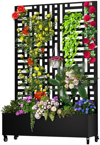 MTART Metal Planter Box with Trellis, 72.1"x47.2"x16" Outdoor