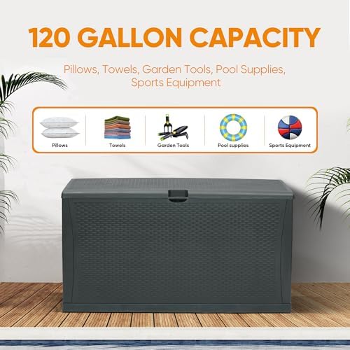 ZYJOYY 100 Gallon Resin Deck Box Waterproof Outdoor Storage Box and