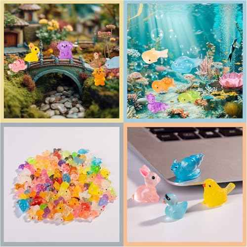 120 pcs Luminous Mini Resin Animals to Hide Glow in The Dark Figures Miniature Little Small Animal Figurines Bulk for Micro Fairy Garden Landscape Accessories Hide Crafts Decor Aquarium
