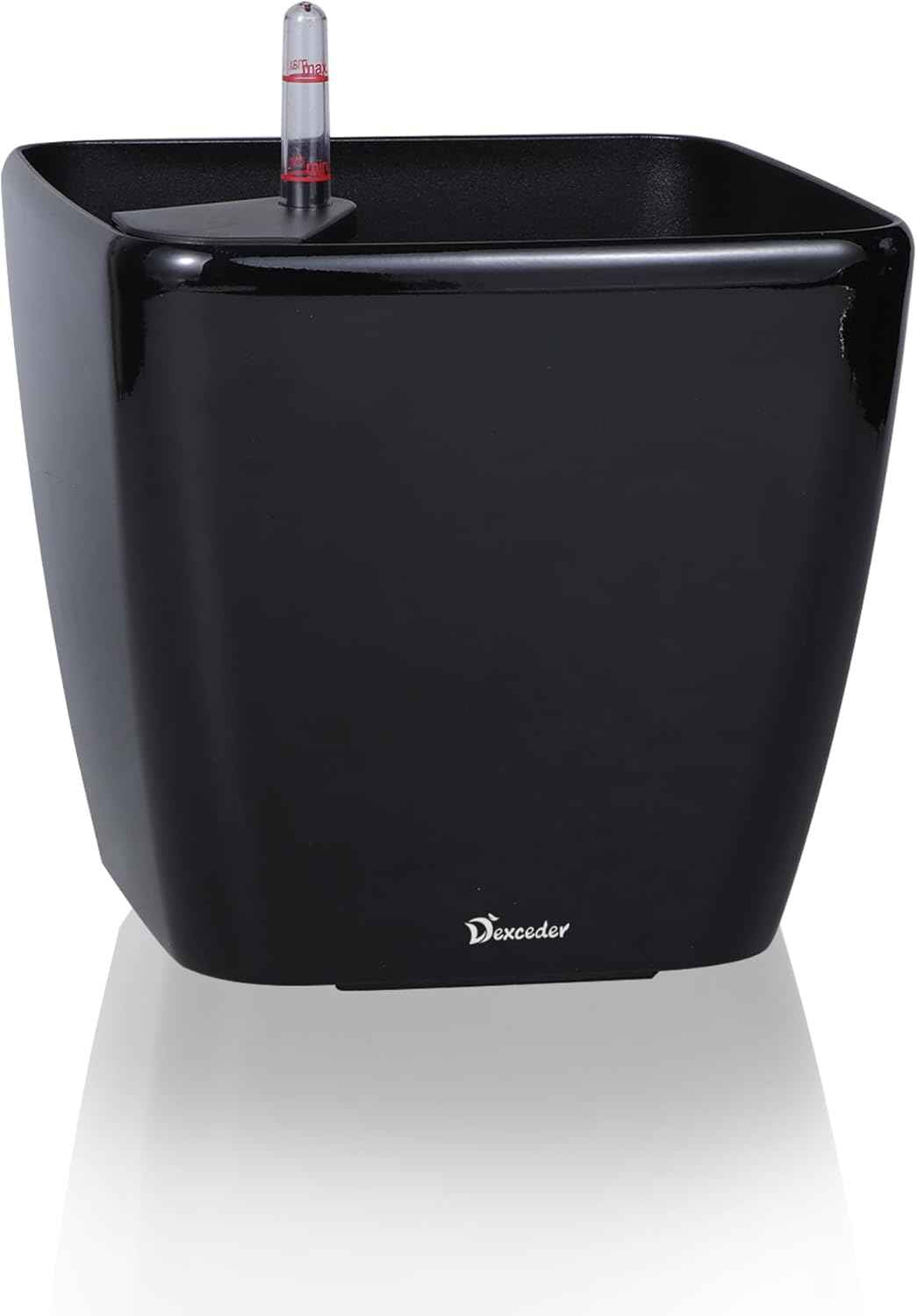 Dexceder 9x8 Self Watering Planter Indoor Outdoor, Inner Mat Design, Thickened Table Flower Plant Pot with Water Level Indicator (Black High Gloss)
