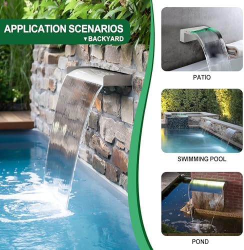 Waterfall Spillway, Stainless Steel Pool Fountain w/Top Open Lip &