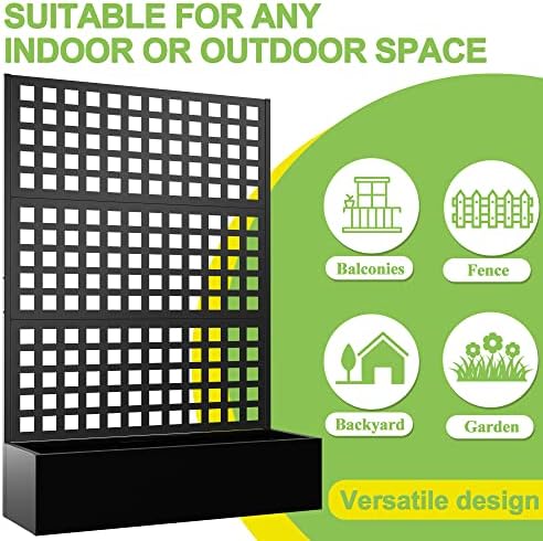 Elevens Metal Planter with Trellis, Trellis with Planter Box & Privacy Screen, Outdoor Raised Garden Bed for Climbing Plants, Trellis Planter Box with Drainage Hole (71"x47"x16")