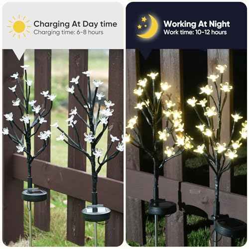 Solar Garden Lights Waterproof, Sola Lights Outdoor Decorative 4Pack,80Led Solar Powered Flowers Garden Decor,Fairy Lights for Yard,Pathway,Outside Decorations,Gardening Gifts for Women Mom