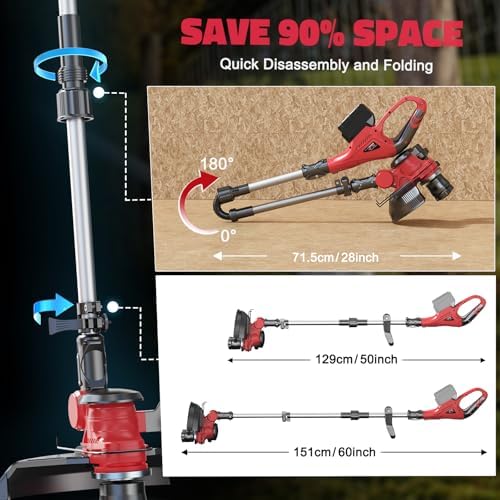 Cordless String Trimmer Compatible with Milwaukee 18V (Tool Only), MtiolHig 3 in 1 Weed Eater with Brushless Motor & Battery Level Display, Electric Weed Wacker/Edger Trimmer, w/ 18 Line, Red