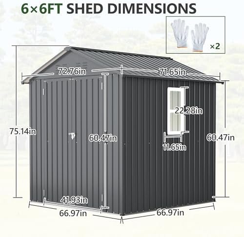 Outdoor Storage Shed, 6 X 6ft Metal Galvanized Steel Garden Shed, Utility Tool Shed Storage House for Backyard, Patio, Lawn