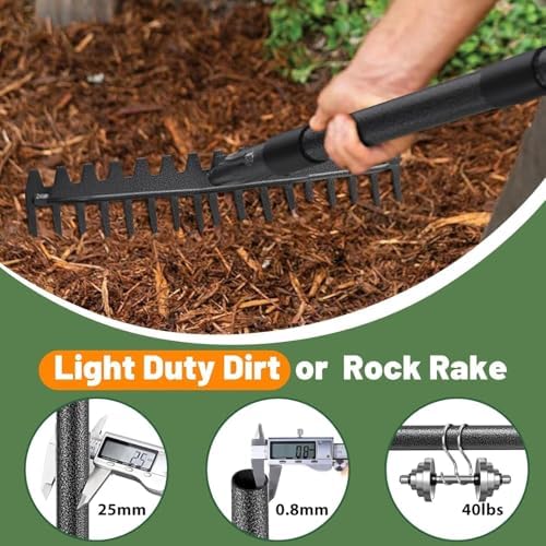 Garden Rake, 60 Inch Long Handle with 17 Tongs, Heavy Duty Metal Bow Rake for Loosening Leveling Soil, Garden Leaf Rake for Raking Leaves Grass , Weeding, Yard Thatch Lawn Care Garden Tool