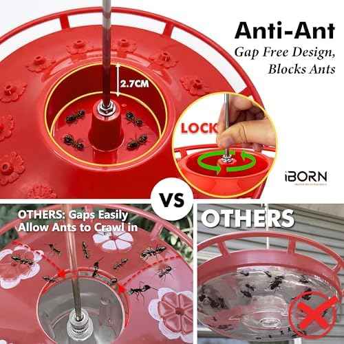 iBorn Hummingbird Feeders for Outdoors Hanging,Bee Proof Hummingbird Feeder with 14 Feeding Ports,13 OZ Saucer Humming Bird Feeders with Ant Moat,Ant Proof No Leak,Easy to Clean and Refill,Red,1 Pack