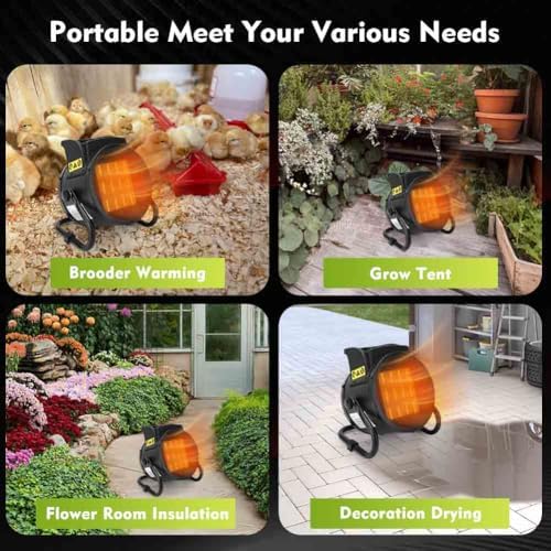 Greenhouse Heater with Thermostat, 1500W Electric Heater Auto Temperature Control Kit Digital Display, Fast Heating, Overheat Protection, for Grow Tent, Greenhouse, Flower Room, Winter Plants, Patio