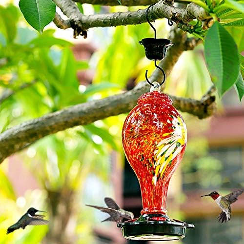 LUJII Hummingbird Feeders for Outdoors, Hand Blown Glass, Never Fade