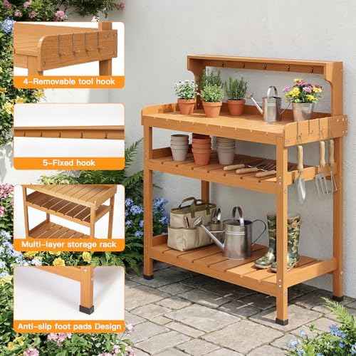 Frogprin Potting Bench Table, Extra-Large Outdoor Garden Potting Bench-HDPS