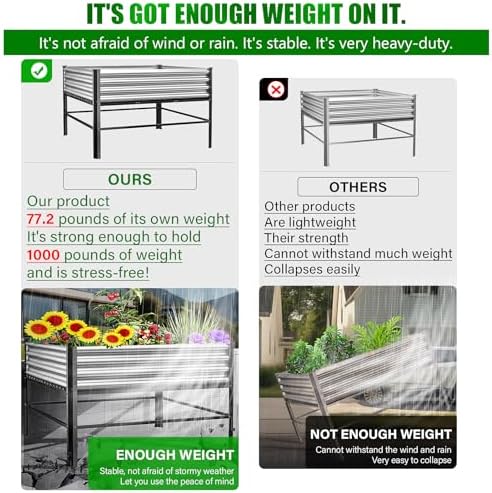 Doniks Raised Garden Bed with Legs, 48×48×32in Large Outdoor Metal Galvanized Garden Planting Box,1000lb Capacity for Vegetables Lawn Green Flowers, Fruits, Terrace