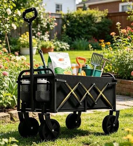 Foldable Wagon, Collapsible Wagon with Wheels, Small Wagons Cart with