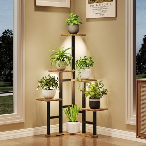 Corner Plant Stand Indoor with Grow Lights 6 Tiered Corner Plant Shelf