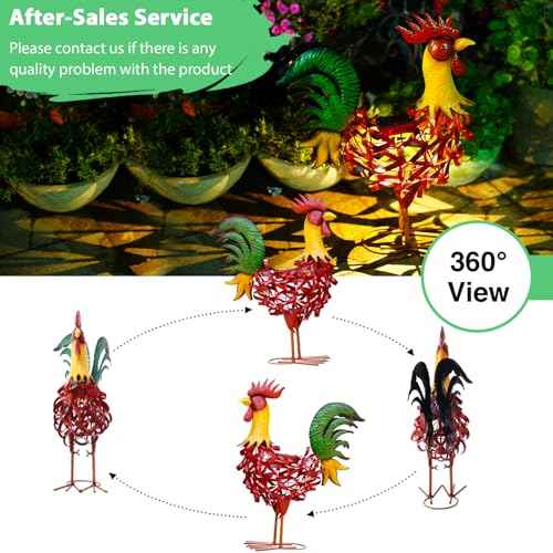 Solar Rooster Statue Garden Decor - 21.7 Inch Yard Decor & Perfect Rooster Gifts for Women, Outdoor/Indoor Red Rooster Decor - Stylish Metal Design (Rooster)