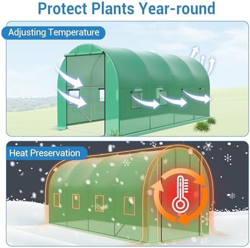 15x7x7 ft Walk-in Greenhouse for Outside - Heavy Duty Galvanized Steel