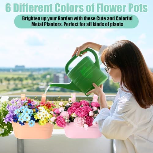12 Pack Hanging Flower Pot Colorful Metal Iron Bucket Fence Hanging