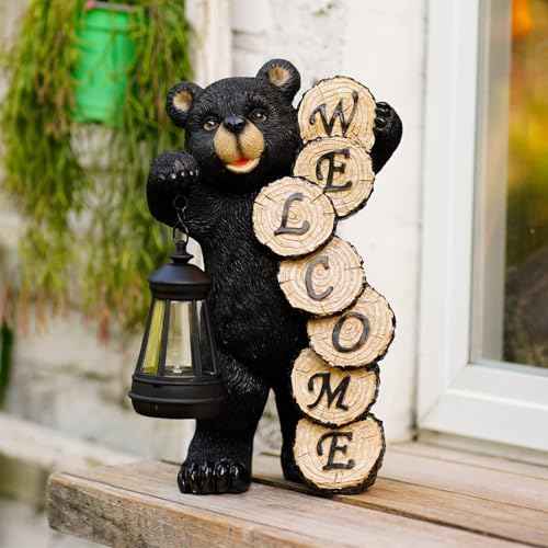 Solar Bear for Garden Decor: Weatherproof Resin Statues
