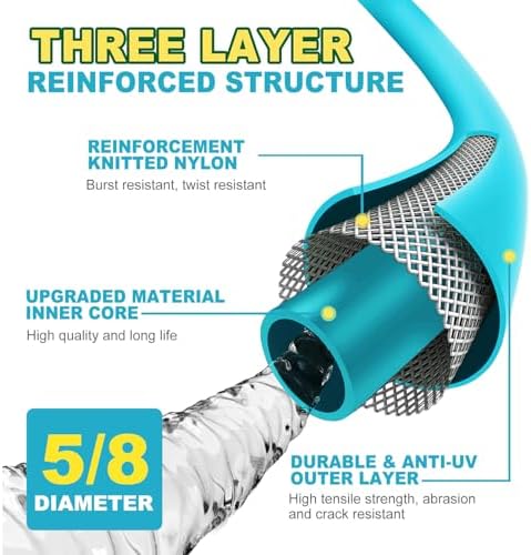 Garden-Hose 150ft x 5/8 in Heavy Duty, Lightweight and Flexible Water