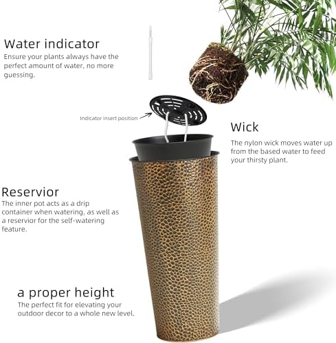 KOL 25" H. Metal Hand-Hammered Planters with Inner Pots 2-Pack, Bronze
