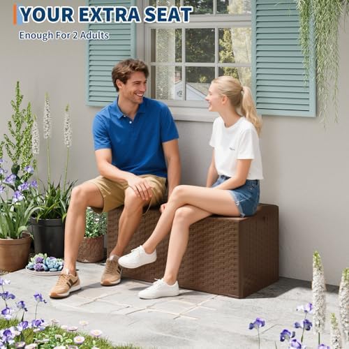 99 Gallon Outdoor Deck Box, Lockable Waterproof Outdoor Resin Box with