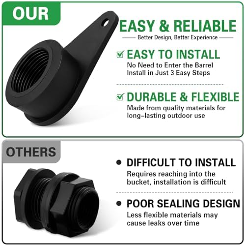 Rain Barrel Spigot Kit with High Flow Valve No Inside Access