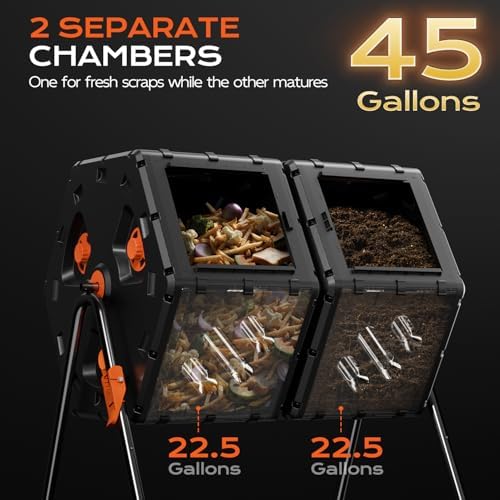 Compost Bin Outdoor 45 Gallon, Dual Separate Chamber Composter