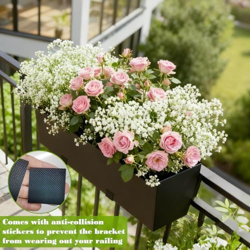 36 Inch Railing Planter Boxes, Heavy Duty Metal Hanging Planters with Adjustable Brackets, Outdoor Balcony Flower Box for Deck, Fence, Porch Railings