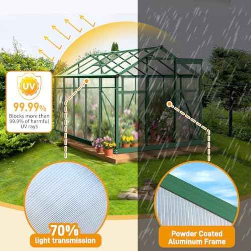 Vingli Greenhouse for Outdoors, Polycarbonate Heavy Duty Green House with Roof Vents for Winter, Aluminum Tunnel Large Walk-in Greenhouse for Outside Garden Backyard, Easy Setup (6x10FT - Green)