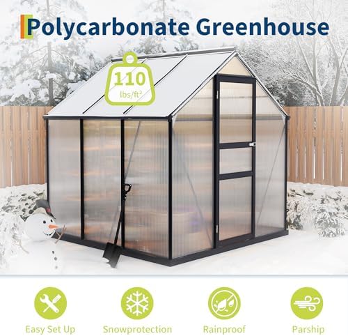 6×6FT Polycarbonate Greenhouse for Outdoors, Large Walk in Green House
