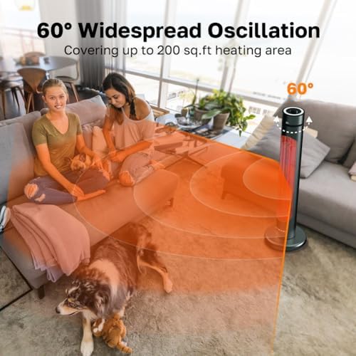 ThermoMate Electric Patio Heater, 1500W IP65 Outdoor/Indoor Infrared Heater with Remote, 8 Heating Levels 8-Hour Timer & Oscillation, Tip-over Protection for Garage Backyard Restaurant