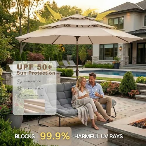 Kingdura 9ft 3-Tier Patio Umbrella, Outdoor Table Umbrella with Easy