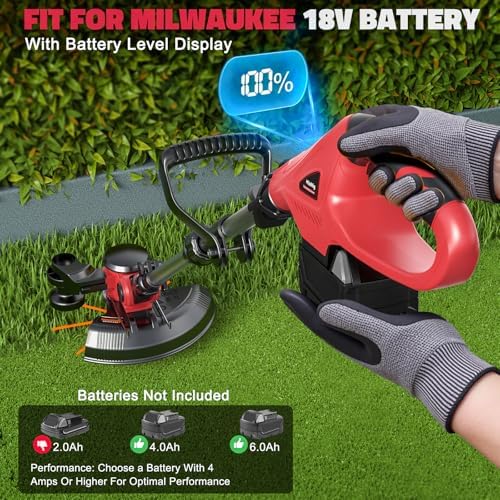 Cordless String Trimmer Compatible with Milwaukee 18V (Tool Only), MtiolHig 3 in 1 Weed Eater with Brushless Motor & Battery Level Display, Electric Weed Wacker/Edger Trimmer, w/ 18 Line, Red